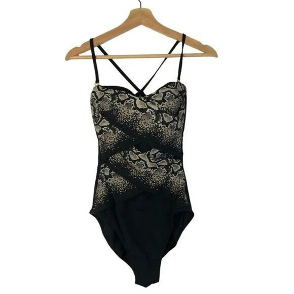 Gottex Swim Black Solid Snake Skin One Piece Swimsuit 8 - Picture 1 of 4